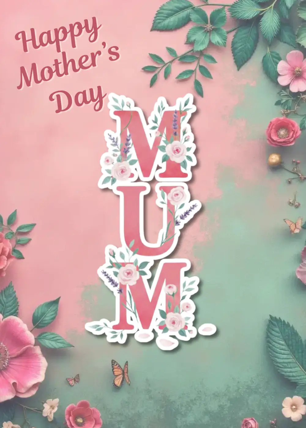 Mothers Day Card Pink and Green - free ecard